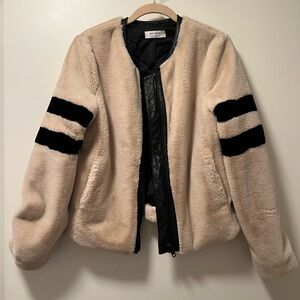 Bailey 44 Faux Leather Trim Fuzzy Bomber Jacket